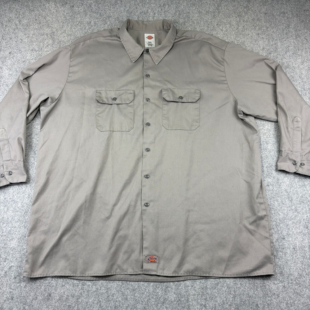Dickies Mens 3XL Tan Khaki Long Sleeve Button Down Work Shirt Twill RN20697